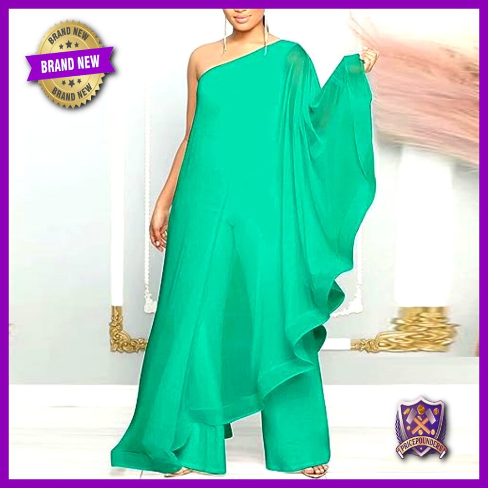 One Shoulder Ruffle Patchwork Wide Leg Jumpsuit E… - image 3